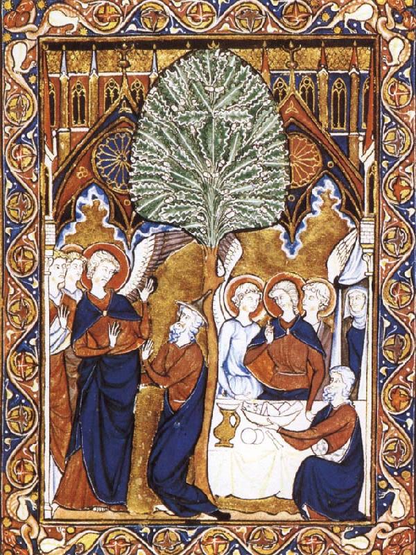 The guest friendship of Abraham in the woods of Mamre, Page from the psalter of Lodewijk the Heijlige, unknow artist